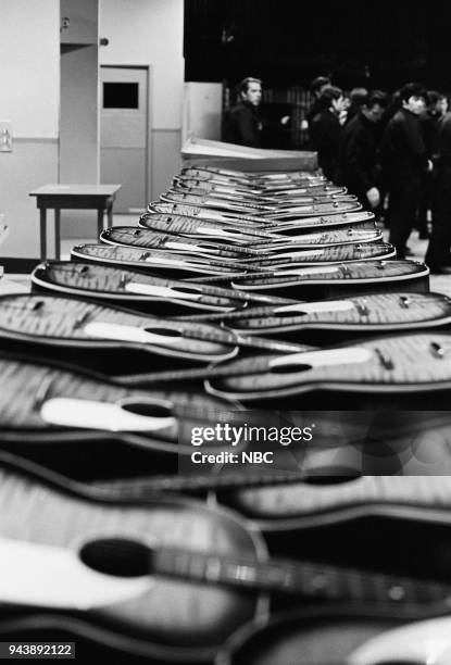 Pictured: Guitars lined up for the "Guitar Man" opening number of the Elvis '68 Comeback Special on NBC --