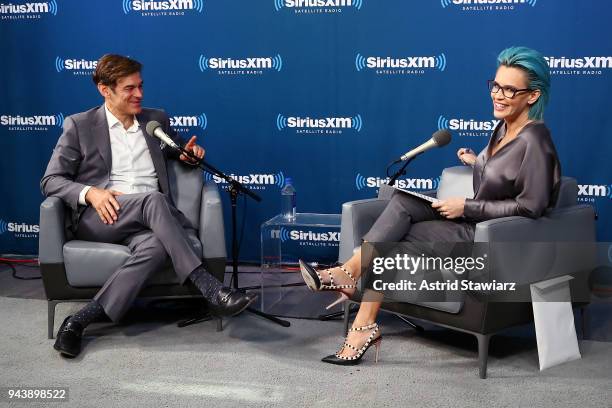 Dr. Mehmet Oz talks with SiriusXM host Jenny McCarthy during her 'Inner Circle' series on her SiriusXM Show 'The Jenny McCarthy Show' at the SiriusXM...