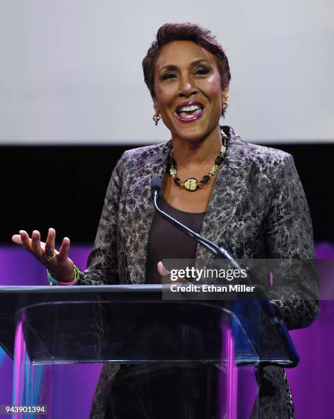 Co-anchor of ABC's "Good Morning America" Robin Roberts accepts the NAB Distinguished Service Award during the 2018 NAB Show opening at the Las Vegas...