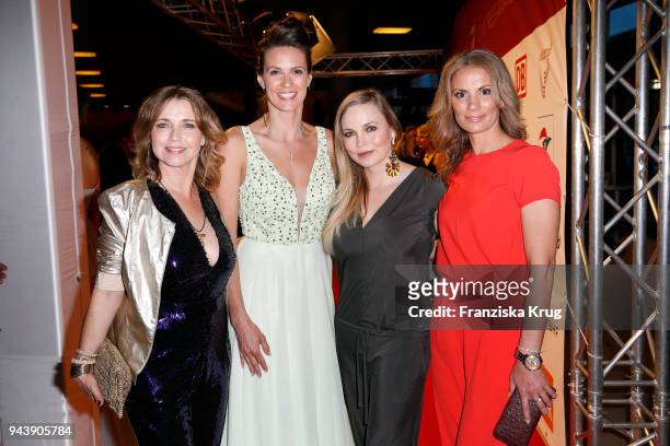 Tina Ruland, Katrin Wrobel, Regina Halmich and Kerstin Linnartz attend the Victress Awards gala on April 9, 2018 in Berlin, Germany.