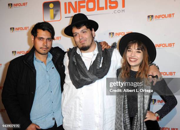 Humberto Rosa, Marcio Freitas and Luisa De Aquino attend the INFOList.com's Pre-Oscar Soiree and Jeff Gund Birthday Party held at Mondrian Sky Bar on...