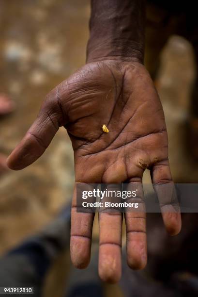 Mill worker displays a piece of gold for a photograph in El Callao, Bolivar State, Venezuela, on Tuesday, Feb. 27, 2018. The military has been...