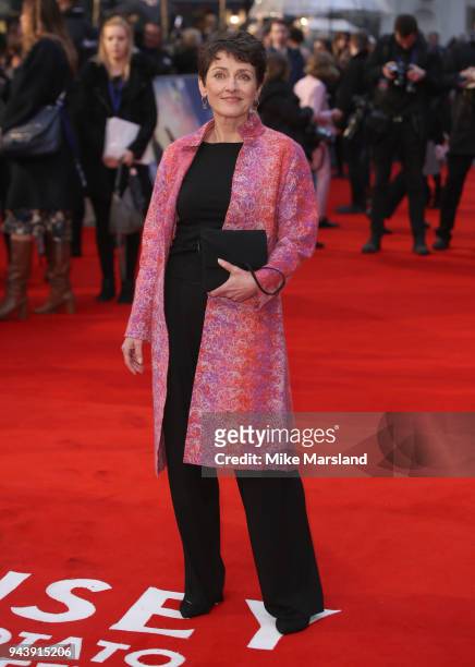 Annie Barrows attends 'The Guernsey Literary And Potato Peel Pie Society' World Premiere at The Curzon Mayfair on April 9, 2018 in London, England.