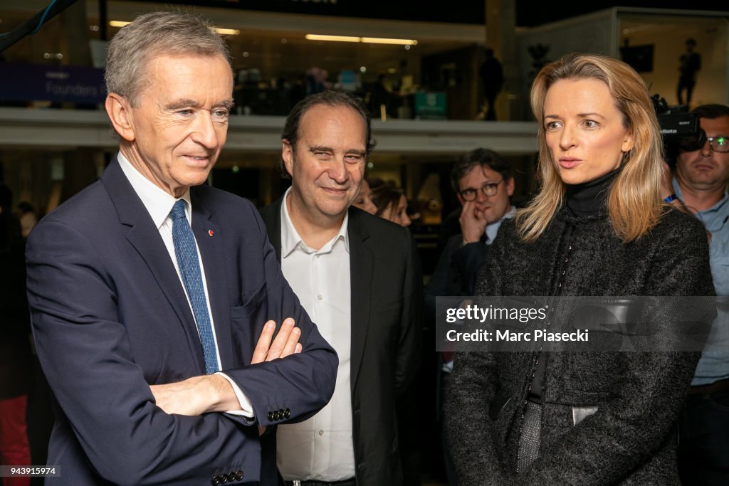 Bernard Arnault, Xavier Niel and Delphine Arnault attend the 'LVMH