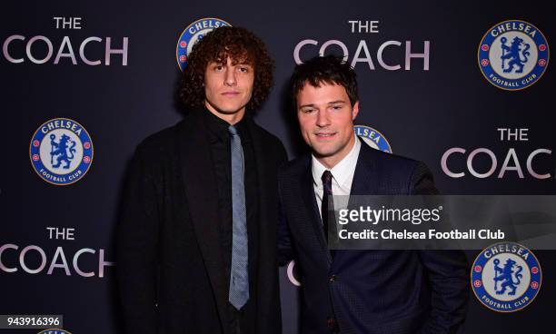 David Luiz of Chelsea with Director Danila Kozlovsky attend "The Coach" Premiere shown at Under The Bridge at Stamford Bridge on April 9, 2018 in...