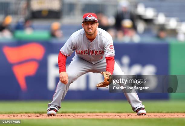 Cliff Pennington of the Cincinnati Reds in action during the game against the Pittsburgh Pirates at PNC Park on April 8, 2018 in Pittsburgh,...