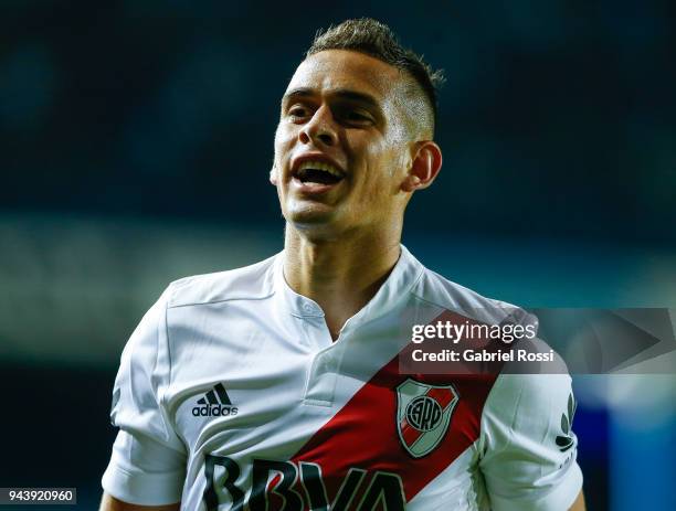 Rafael Santos Borre of River Plate celebrates after scoring the first goal of his team during a match between Racing Club and River Plate as part of...