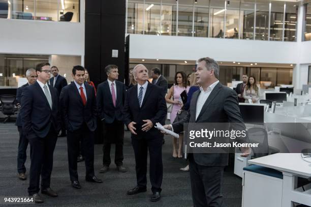 Executives and city officials take a tour during the Grand Opening - Press Conference at Telemundo Center on April 9, 2018 in Miami, Florida.