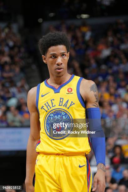 Patrick McCaw of the Golden State Warriors looks on during the game against the Sacramento Kings on March 31, 2018 at Golden 1 Center in Sacramento,...