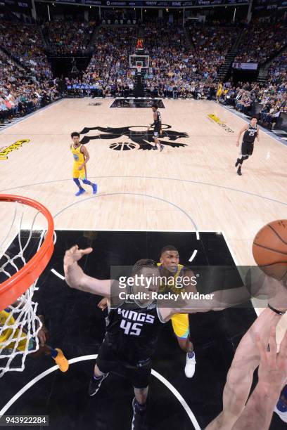 Jack Cooley of the Sacramento Kings rebounds against the Golden State Warriors on March 31, 2018 at Golden 1 Center in Sacramento, California. NOTE...