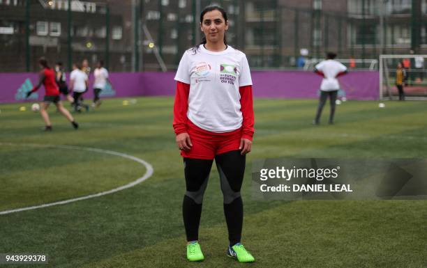 Former Afghanistan women's football captain Khalida Popal attends a training session in south London on March 30, 2018. - Former Afghanistan women's...