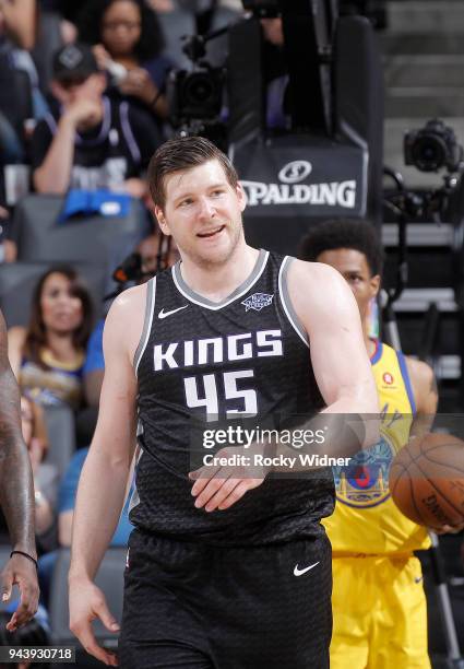 Jack Cooley of the Sacramento Kings looks on during the game against the Golden State Warriors on March 31, 2018 at Golden 1 Center in Sacramento,...