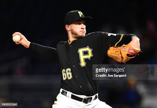 Dovydas Neverauskas of the Pittsburgh Pirates pitches during the game against the Cincinnati Reds at PNC Park on April 7, 2018 in Pittsburgh,...