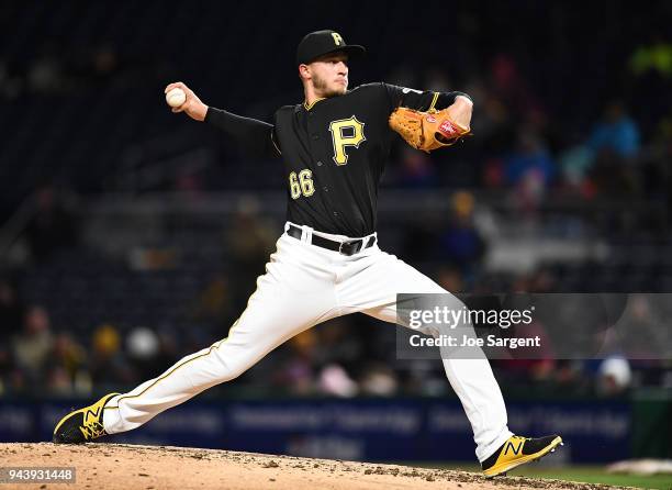 Dovydas Neverauskas of the Pittsburgh Pirates pitches during the game against the Cincinnati Reds at PNC Park on April 7, 2018 in Pittsburgh,...