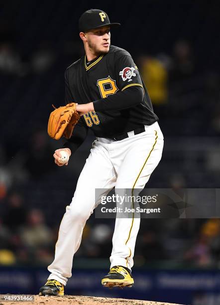 Dovydas Neverauskas of the Pittsburgh Pirates pitches during the game against the Cincinnati Reds at PNC Park on April 7, 2018 in Pittsburgh,...