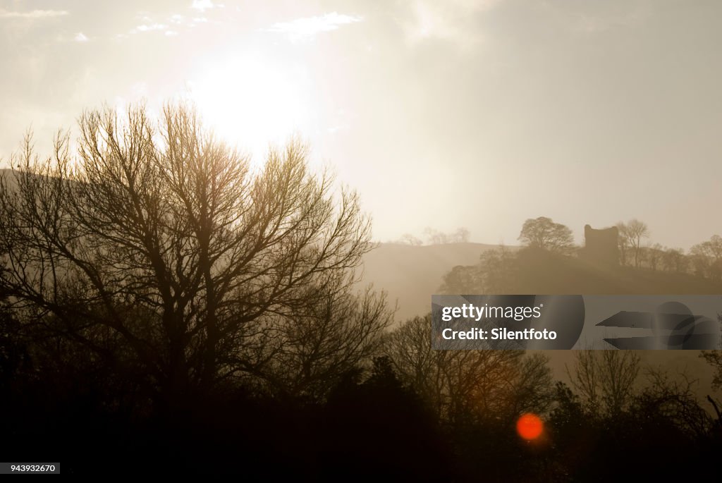 Misty Landscape with English Castle on Hill