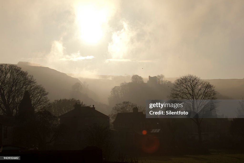 Houses Afore Misty Landscape with English Castle