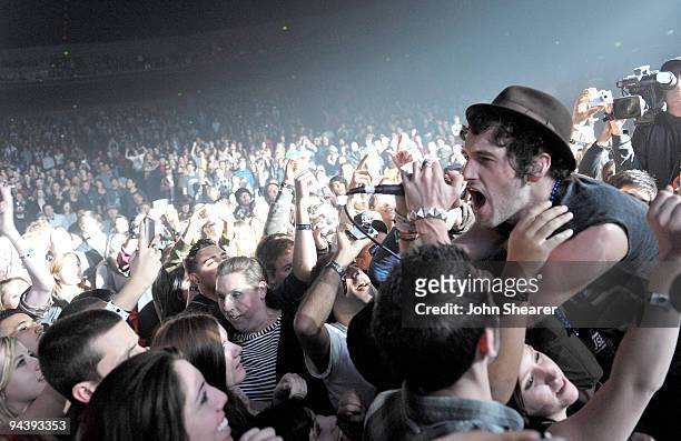 Sam Endicott of The Bravery performs during the KROQ Almost Acoustic Christmas at Gibson Amphitheatre on December 13, 2009 in Universal City,...