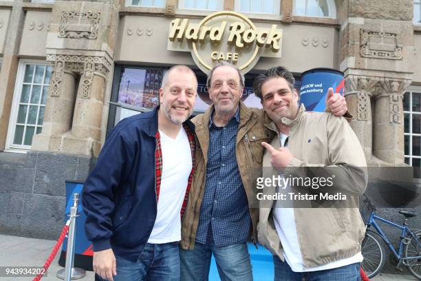 Lotto King Karl, Rolf Fuhrmann and German actor Carsten Spengemann during the Kick-Off Party to the start of the radio station Rock Antenne Hamburg...