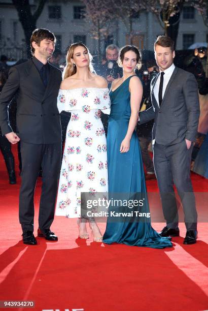 Michiel Huisman, Lily James, Jessica Brown Findlay and Glen Powell attend 'The Guernsey Literary And Potato Peel Pie Society' World Premiere at The...