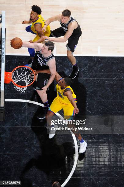 Jack Cooley of the Sacramento Kings shoots a layup against the Golden State Warriors on March 31, 2018 at Golden 1 Center in Sacramento, California....