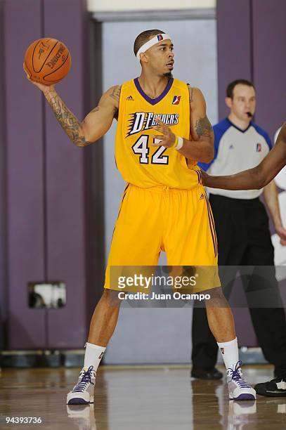James Jackson of the Los Angeles D-Fenders looks to make a pass during a D-League game against the Idaho Stampede on December 13, 2009 at the Toyota...