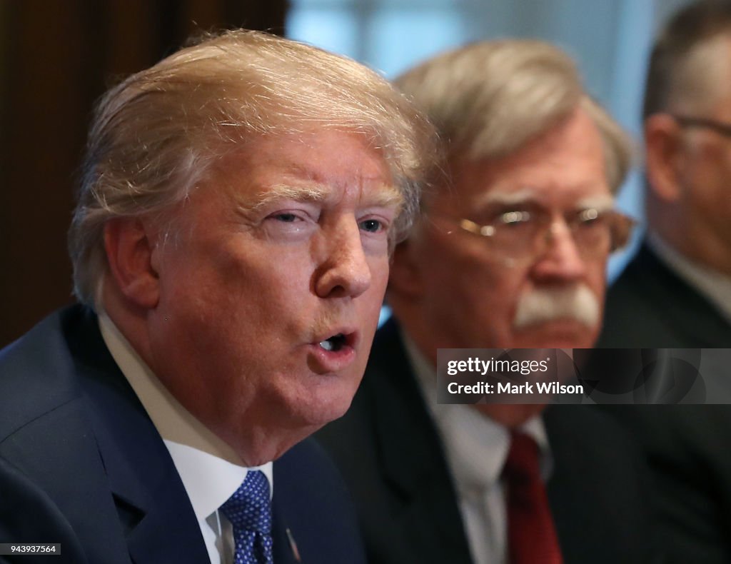 President Trump Gets Briefed By Senior Military Leadership At White House