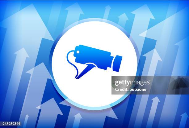 security camera blue up arrows background - camera 3d render stock illustrations