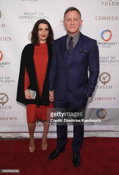Rachel Weisz and Daniel Craig attend The Opportunity Network's 11th Annual Night of Opportunity at Cipriani Wall Street on April 9, 2018 in New York...