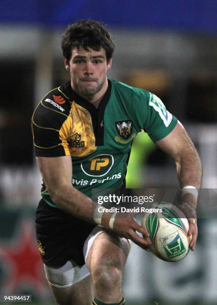 Ben Foden of Northampton runs with the ball during the Heineken Cup match between Northampton Saints and Benetton Treviso at Franklin's Gardens on...