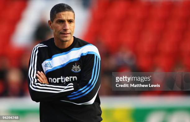 Chris Hughton, manager of Newcastle United looks on during the Coca-Cola Championship match between Barnsley and Newcastle United at Oakwell on...