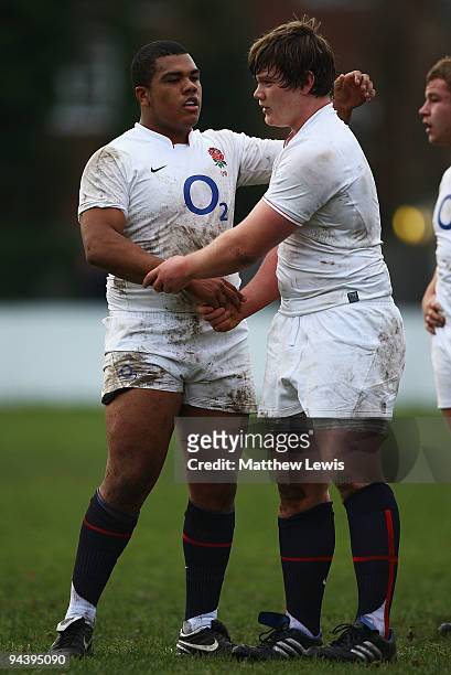 Kyle Sinckler and Nick Auterac of England in action during the International match between England U18 and Australia Schools at Heywood Road on...