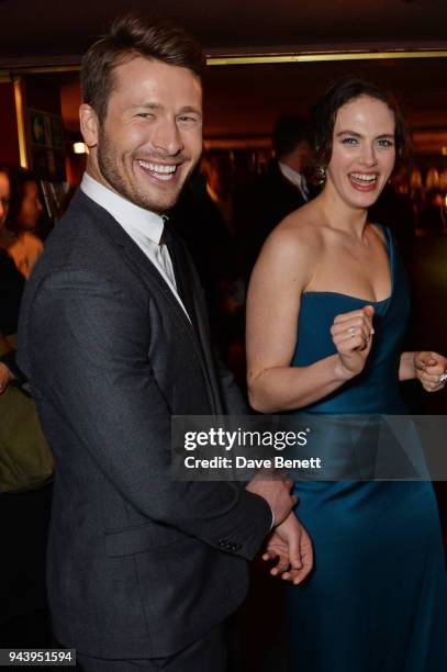 Glen Powell and Jessica Brown Findlay attend the World Premiere of "The Guernsey Literary And Potato Peel Pie Society" at The Curzon Mayfair on April...