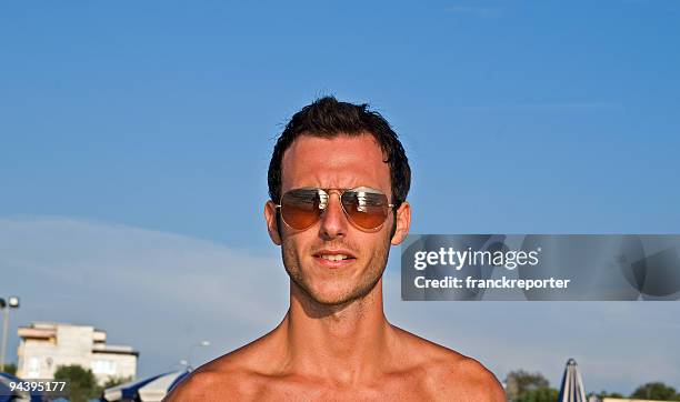 man sea the sky with sunglasses - hairy human skin stock pictures, royalty-free photos & images