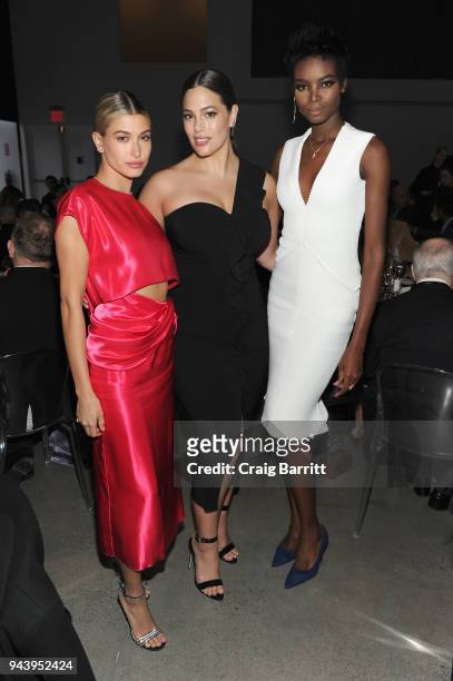 Models Hailey Rhode Baldwin, Ashley Graham and Maria Borges attend the International Center Of Photography's 2018 Infinity Awards on April 9, 2018 in...