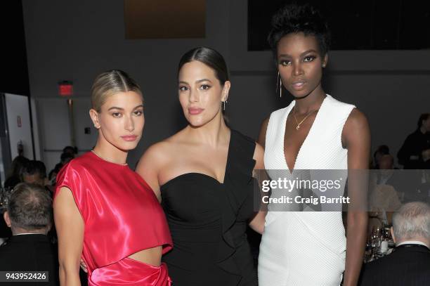 Models Hailey Rhode Baldwin, Ashley Graham and Maria Borges attend the International Center Of Photography's 2018 Infinity Awards on April 9, 2018 in...