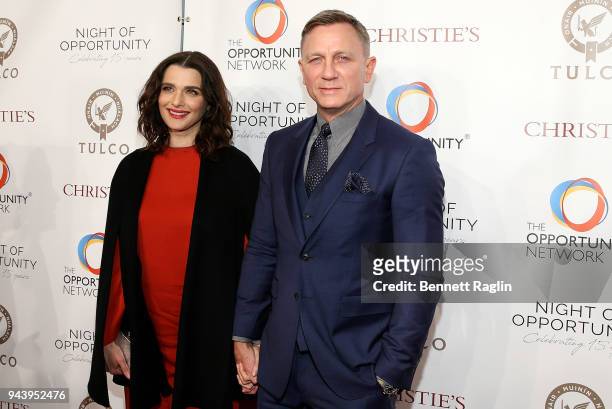 Actors Rachel Weisz and Daniel Craig attend the Opportunity Network's 11th Annual Night of Opportunity at Cipriani Wall Street on April 9, 2018 in...