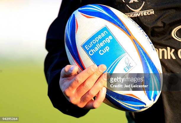 An Adidas Amlin sponsored European Challenge Cup ball during the Amlin Challenge Cup match between Worcester Warriors and Connaught Rugby at Sixways...