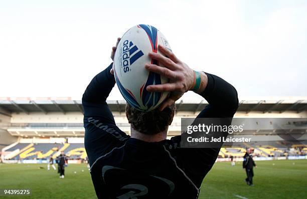 Hooker Sean Cronin of Connaught Rugby practices his throw in for the lineout with the Adidas ball during the Amlin Challenge Cup match between...