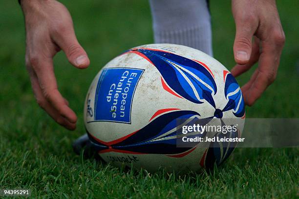 An Adidas Amlin sponsored European Challenge Cup ball during the Amlin Challenge Cup match between Worcester Warriors and Connaught Rugby at Sixways...