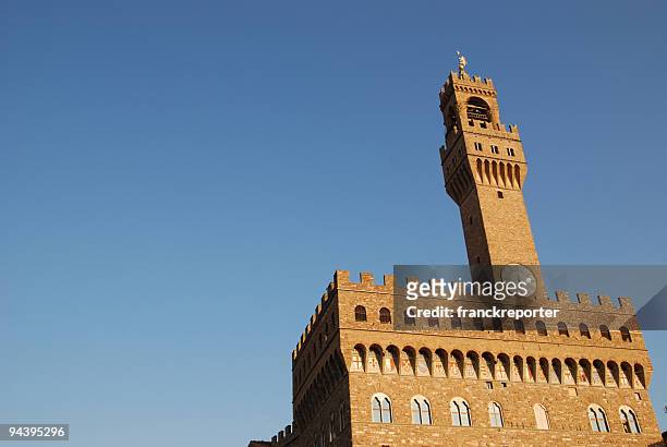 tower in piazza della signoria, florence - comuna stock pictures, royalty-free photos & images