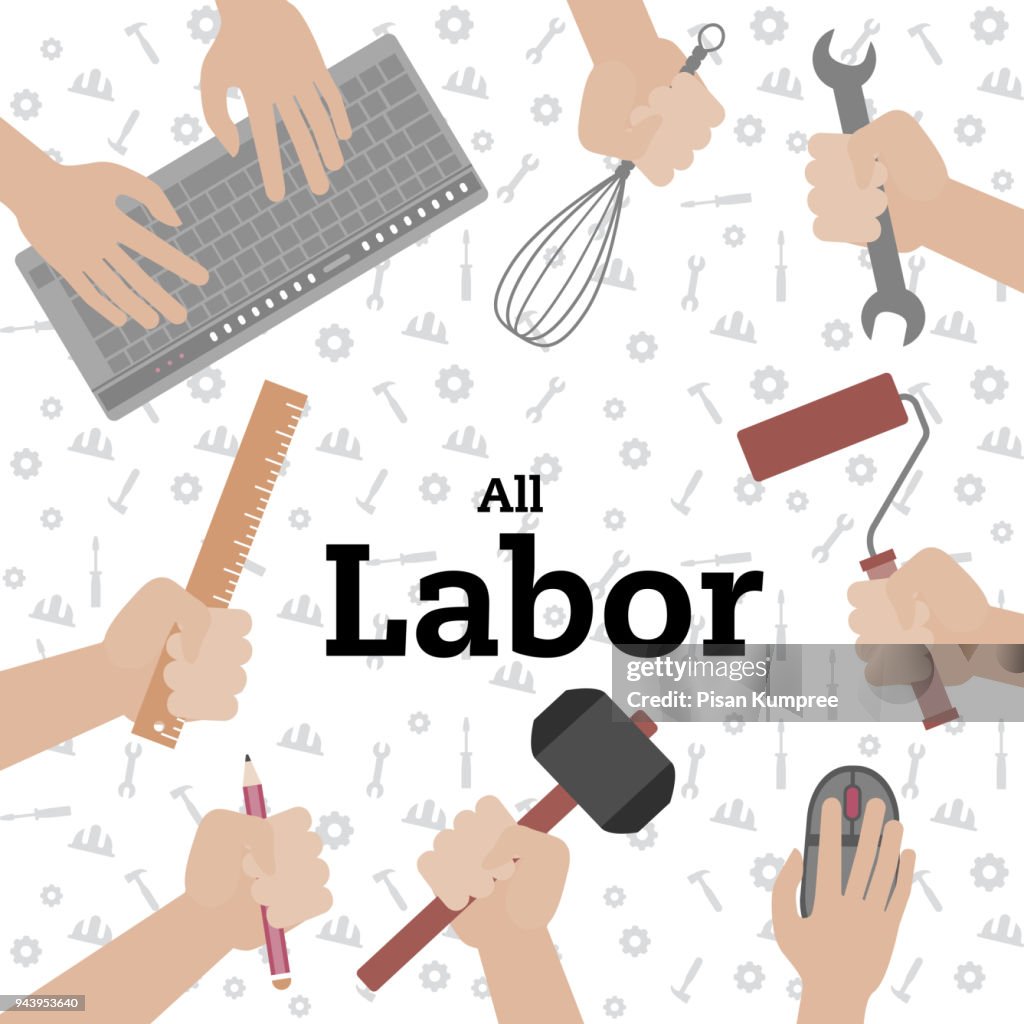 All Labor Work All Labor Hand Holding Equipment White Background Vector Image High-Res ...