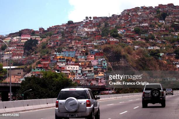 View of a Caracas barrio on April 8, 2018 in Caracas, Venezuela. Venezuela is in the midst of an unprecedented economic and political crisis. The...