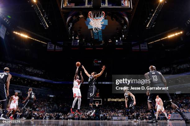 Jerian Grant of the Chicago Bulls shoots the ball during the game against the Brooklyn Nets on April 9, 2018 at Barclays Center in Brooklyn, New...