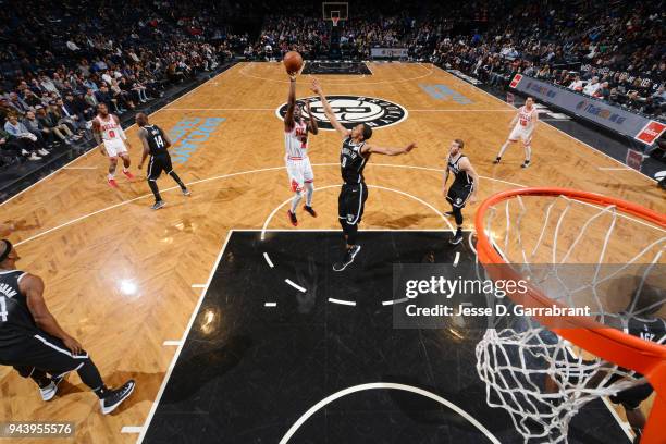 Jerian Grant of the Chicago Bulls shoots the ball during the game against the Brooklyn Nets on April 9, 2018 at Barclays Center in Brooklyn, New...