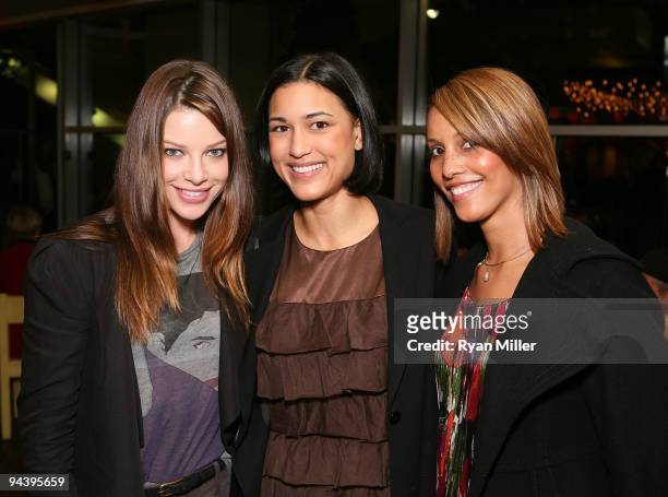 Actress Lauren German, cast member Julia Jones and actress Everly Lee pose during the opening night party for "Palestine, New Mexico" held at Ciudad...