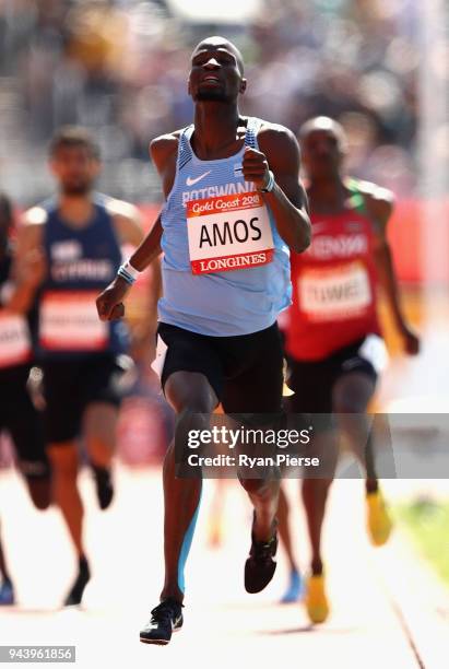 Nijel Amos of Botswana competes in the Men's 800 metres heats during the Athletics on day six of the Gold Coast 2018 Commonwealth Games at Carrara...