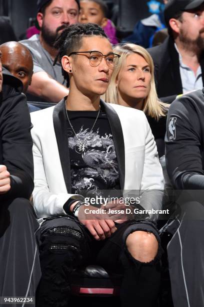 Jeremy Lin of the Brooklyn Nets looks on during the game against the Chicago Bulls on April 9, 2018 at Barclays Center in Brooklyn, New York. NOTE TO...