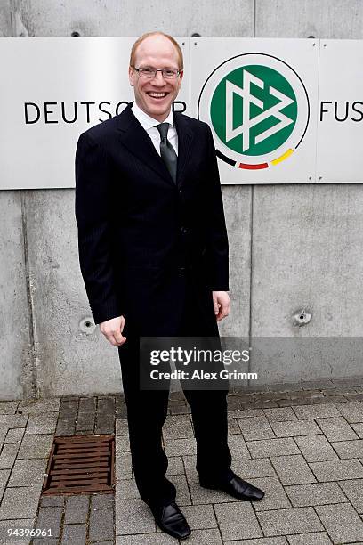 Matthias Sammer, Sports Director of the German Football Association , poses after a press conference on the promotion of talents and elites at the...