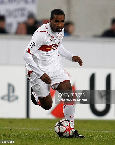 Cacau of Stuttgart runs with the ball during the UEFA Champions League Group G match between VfB Stuttgart and Unirea Urziceni at the Mercedes-Benz...